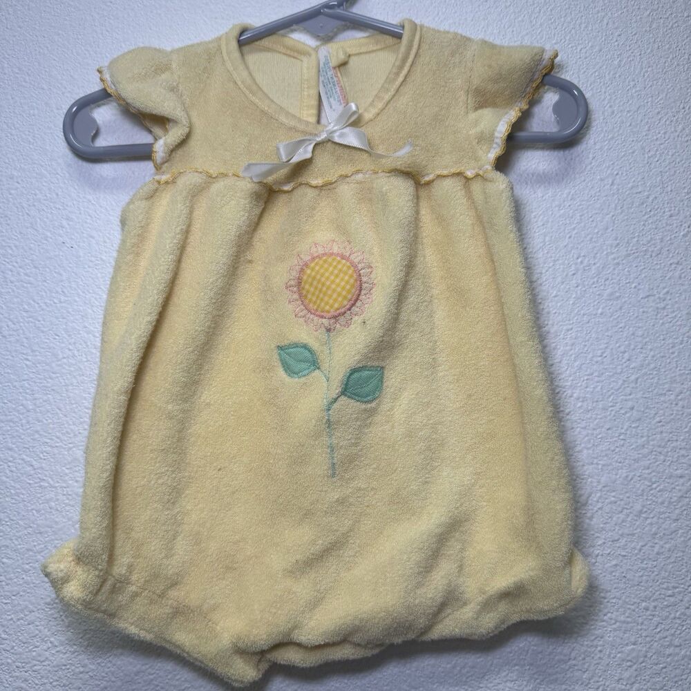 3 Mos Health Tex Vintage 1970's Baby Jumper Yellow Flower Terry Cloth
